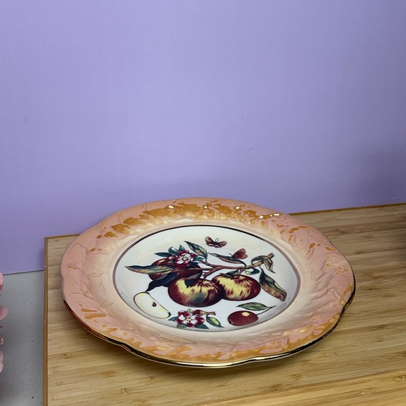 Vintage Plate peach lustreware gold trim with apples - Picture 3 of 12